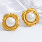 Earrings 3 Stainless Steel Pearl Geometric Earrings