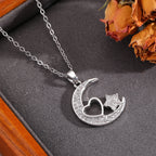 Necklace #8 304 Stainless Steel Diamond-encrusted Heart And Moon Necklace