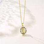 Gold Stainless Steel Diamond-encrusted Virgin Mary Necklace
