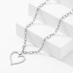 Silver Stainless Steel Openwork Heart Necklace
