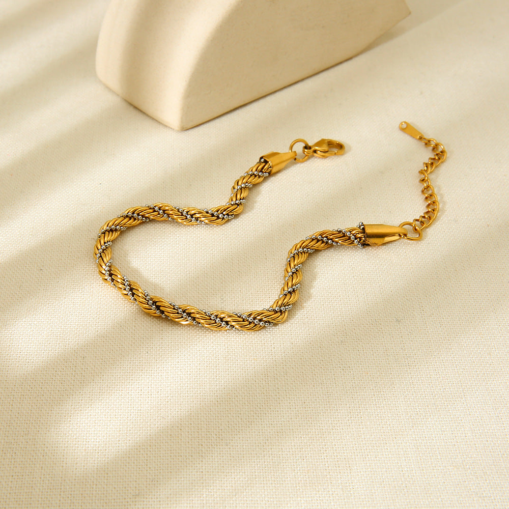 Gold And Silver Stainless Steel Color Matching Twist Bracelet