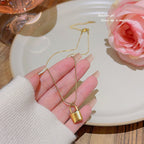 Fashion Gold Titanium Steel Lock Necklace