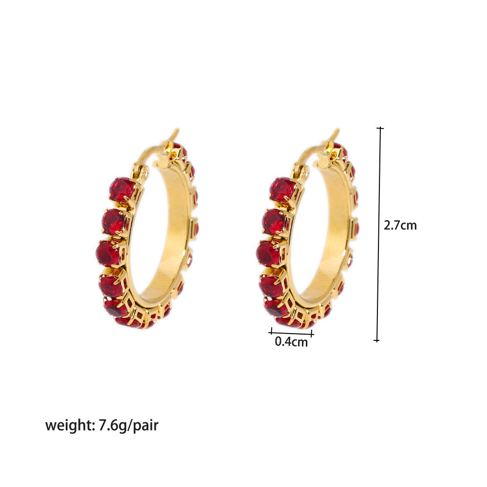 Fashion White Stainless Steel Diamond Round Earrings