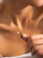 Gemstone Necklace (titanium Steel Plated With Gold) Pearl Bowknot Tarnish Free Steel Necklace
