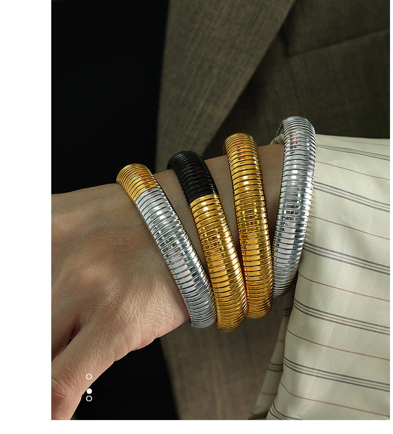 Fashion Gold Width 1.2cm (rim 6cm) Titanium Steel Elastic Snake Bone Bracelet