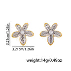 Gold And Silver Color-blocked Flower Earrings Titanium Steel Teardrop-shaped Earrings