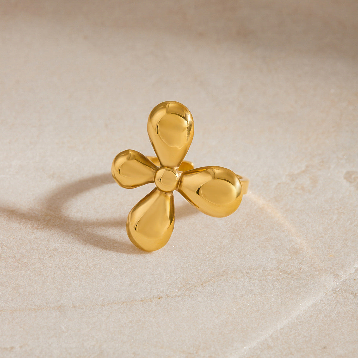 Gold Stainless Steel Flower Ring