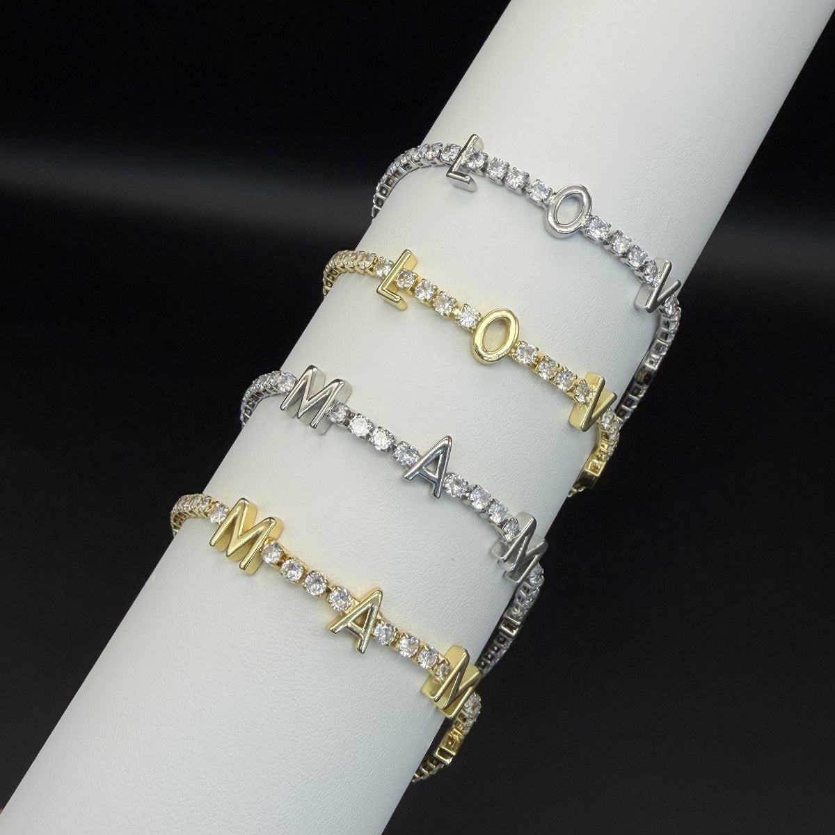 White Gold Mama Metal Diamond-encrusted Letter Bracelet