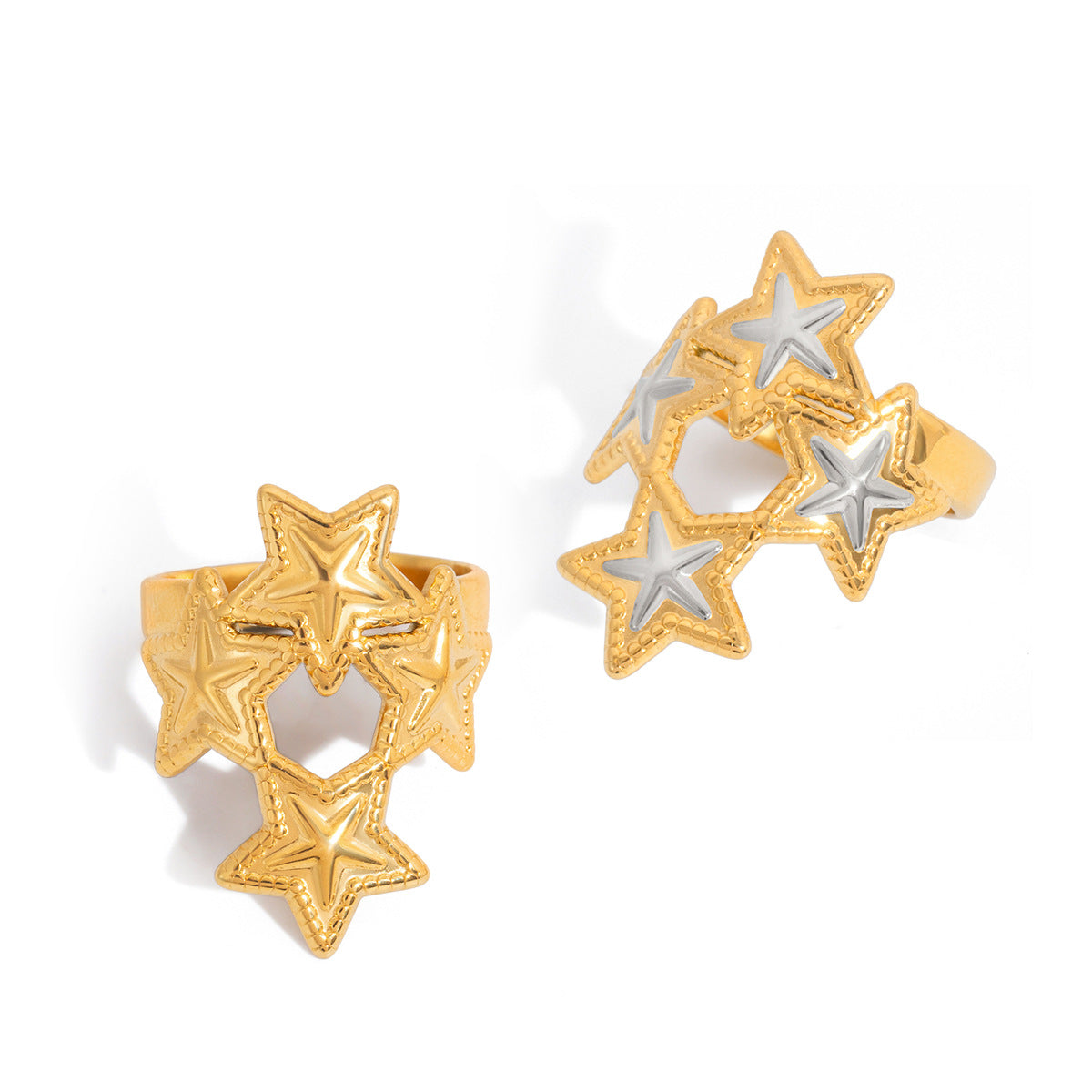 Two-tone Stainless Steel Five-pointed Star Ring