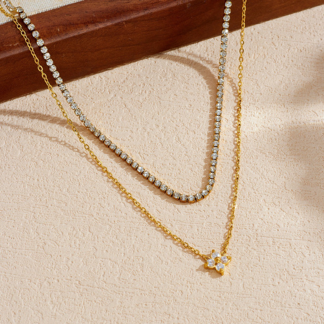 Gold Diamond-set Double-layer Stainless Steel Gold-plated Necklace
