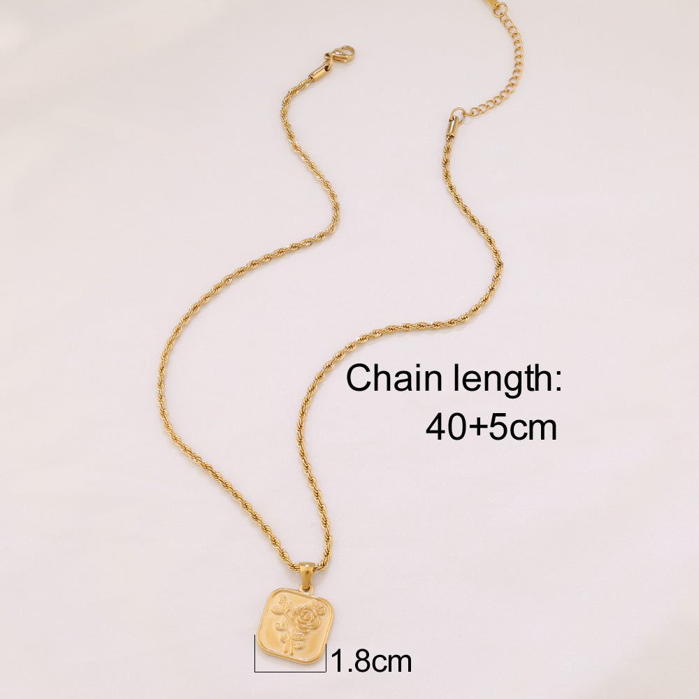 Golden Square Roses Stainless Steel Flower Necklace