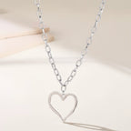 Silver Stainless Steel Openwork Heart Necklace