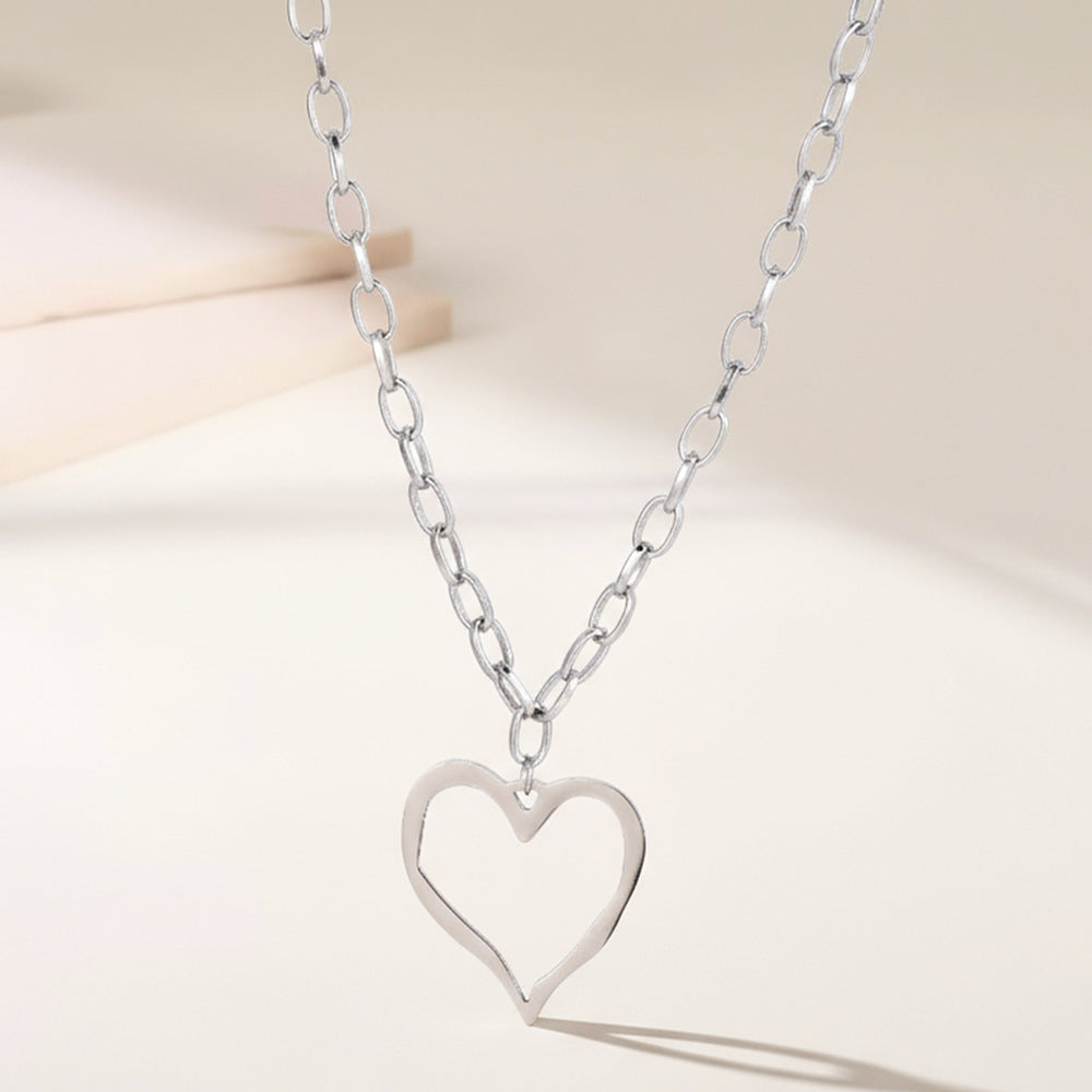 Silver Stainless Steel Openwork Heart Necklace