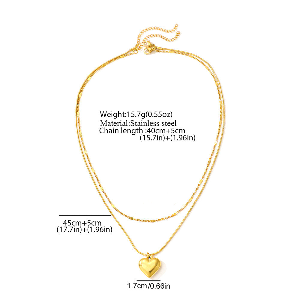 Gold Stainless Steel Heart Double Layer Necklace