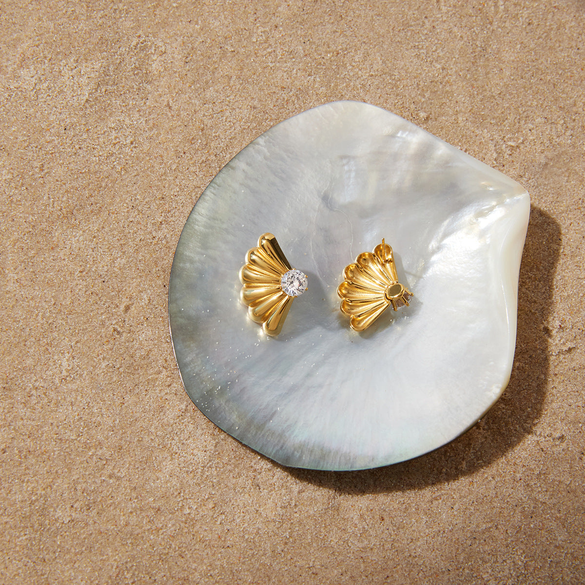 Gold Sparkling Zircon Titanium Steel Stud Earrings