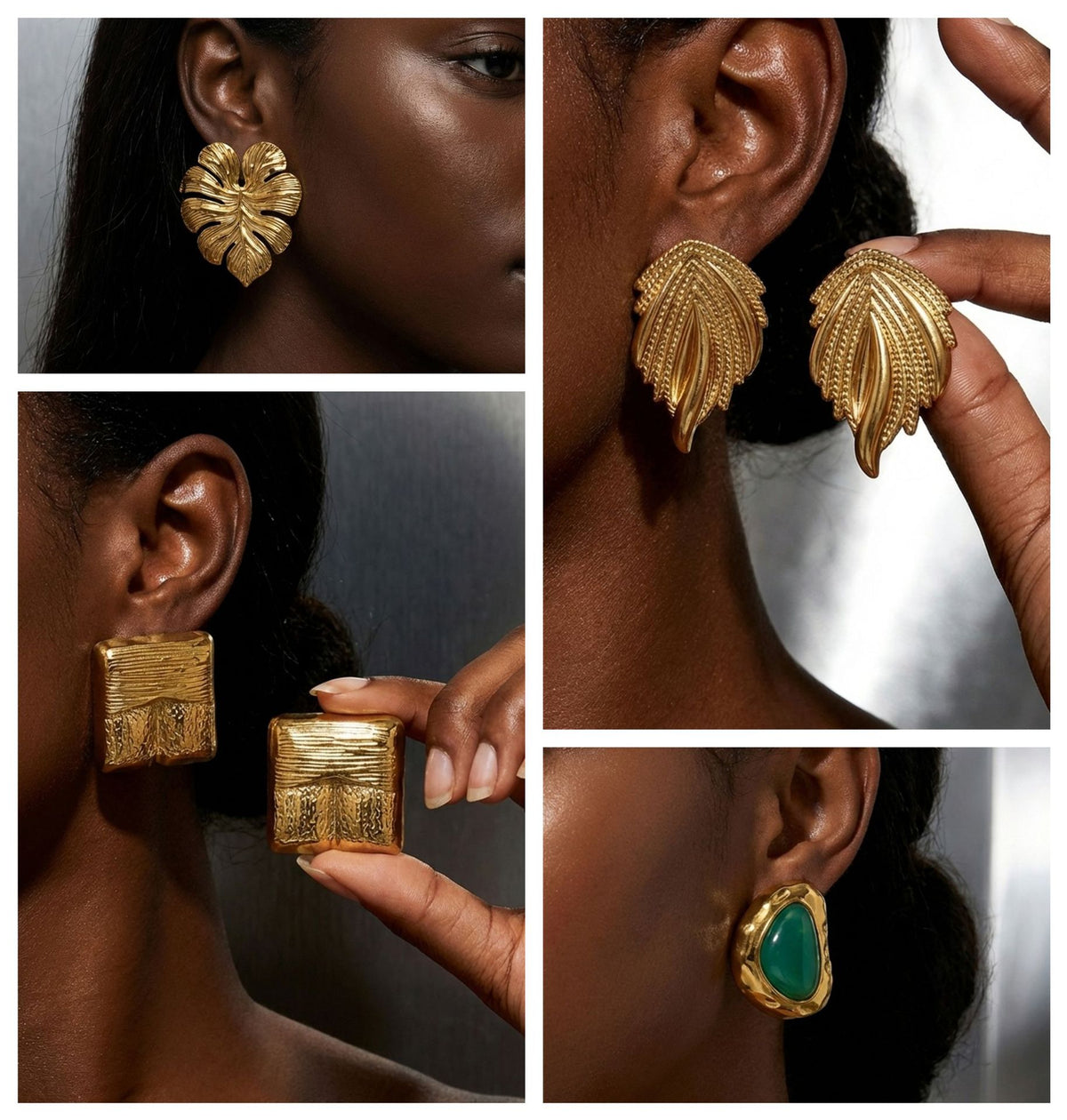 Golden Wings Vintage Texture Statement Gold Geometric Stainless Steel Earrings