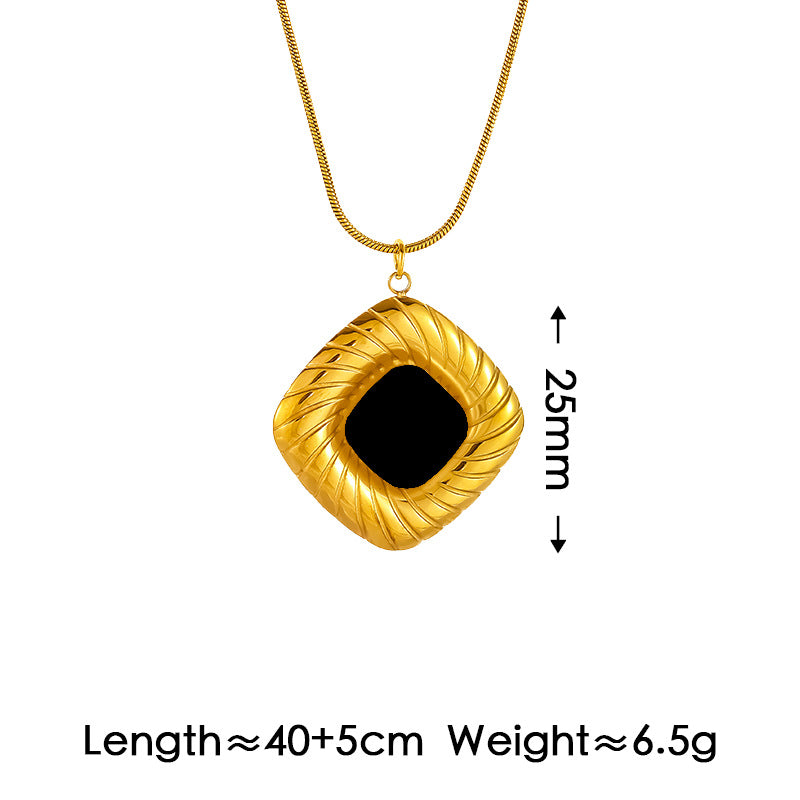 Gold + Black Oval Lace Titanium Steel Oval Necklace