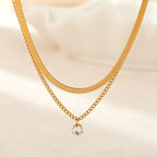1 Double Necklace Stainless Steel Diamond Snake Bone Double Necklace