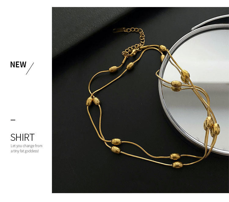 Gold Bracelet Titanium Steel Oval Bead Double Bracelet