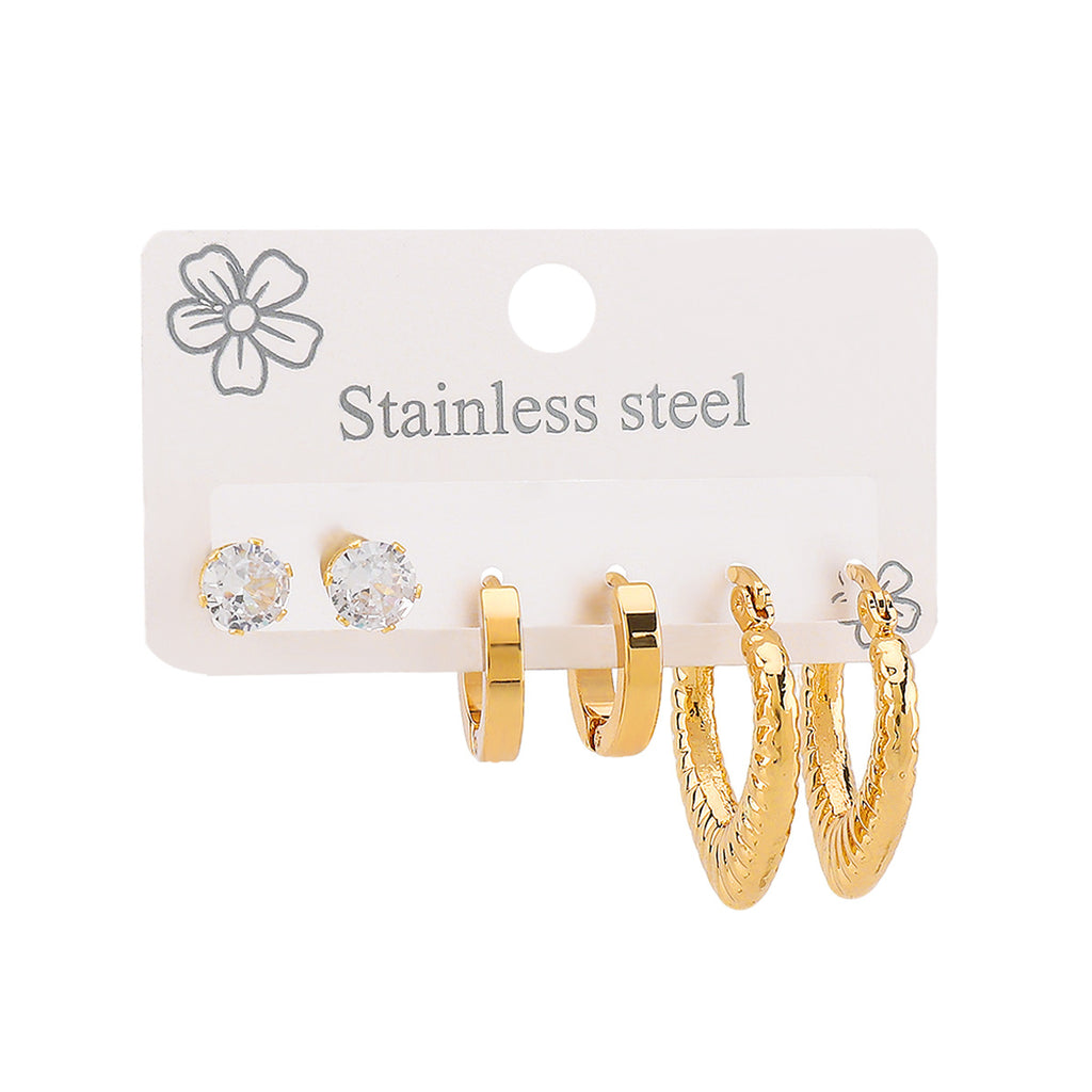Oval Stainless Steel Diamond Oval Five-pointed Star Heart Geometric Earrings Set