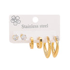 Love Stainless Steel Diamond Oval Five-pointed Star Heart Geometric Earrings Set