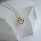 Gold Mother Of Pearl Heart Pendant Necklace Titanium Steel Minimalist Choker