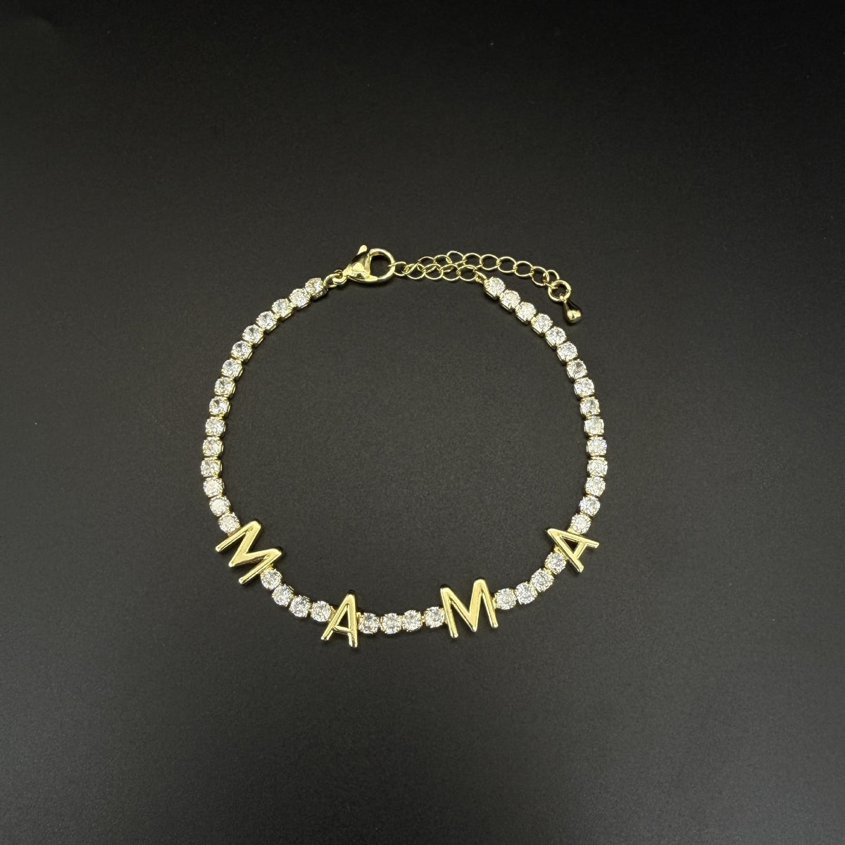 White Gold Mama Metal Diamond-encrusted Letter Bracelet