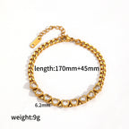 White Stainless Steel Heart Diamond Bracelet