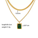 Green Diamond Necklace Gold Titanium Steel Square Necklace