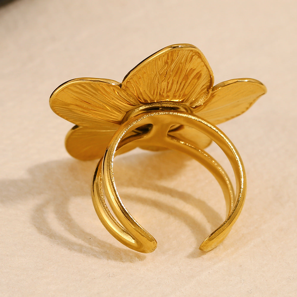 Exaggerated Flower Open Ring-gold Stainless Steel Flower Open Ring