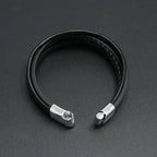 Silver Magnetic Buckle + Black Leather 23cm Multi-layer Braided Magnetic Buckle Men's Bracelet