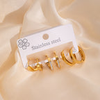 Polished Zircon Hoop Earring Set Titanium Steel Diamond-encrusted Round Earring Set