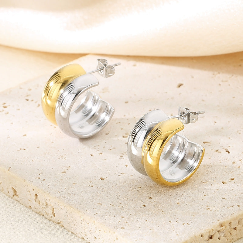 Earrings 9# Stainless Steel Multi-layer C-shaped Earrings