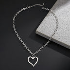 Silver Stainless Steel Openwork Heart Necklace