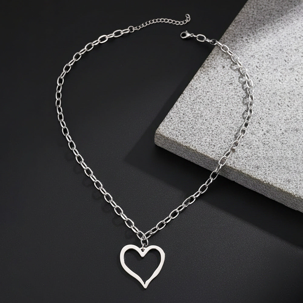 Silver Stainless Steel Openwork Heart Necklace