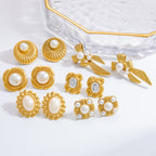 Earrings 3 Stainless Steel Pearl Geometric Earrings