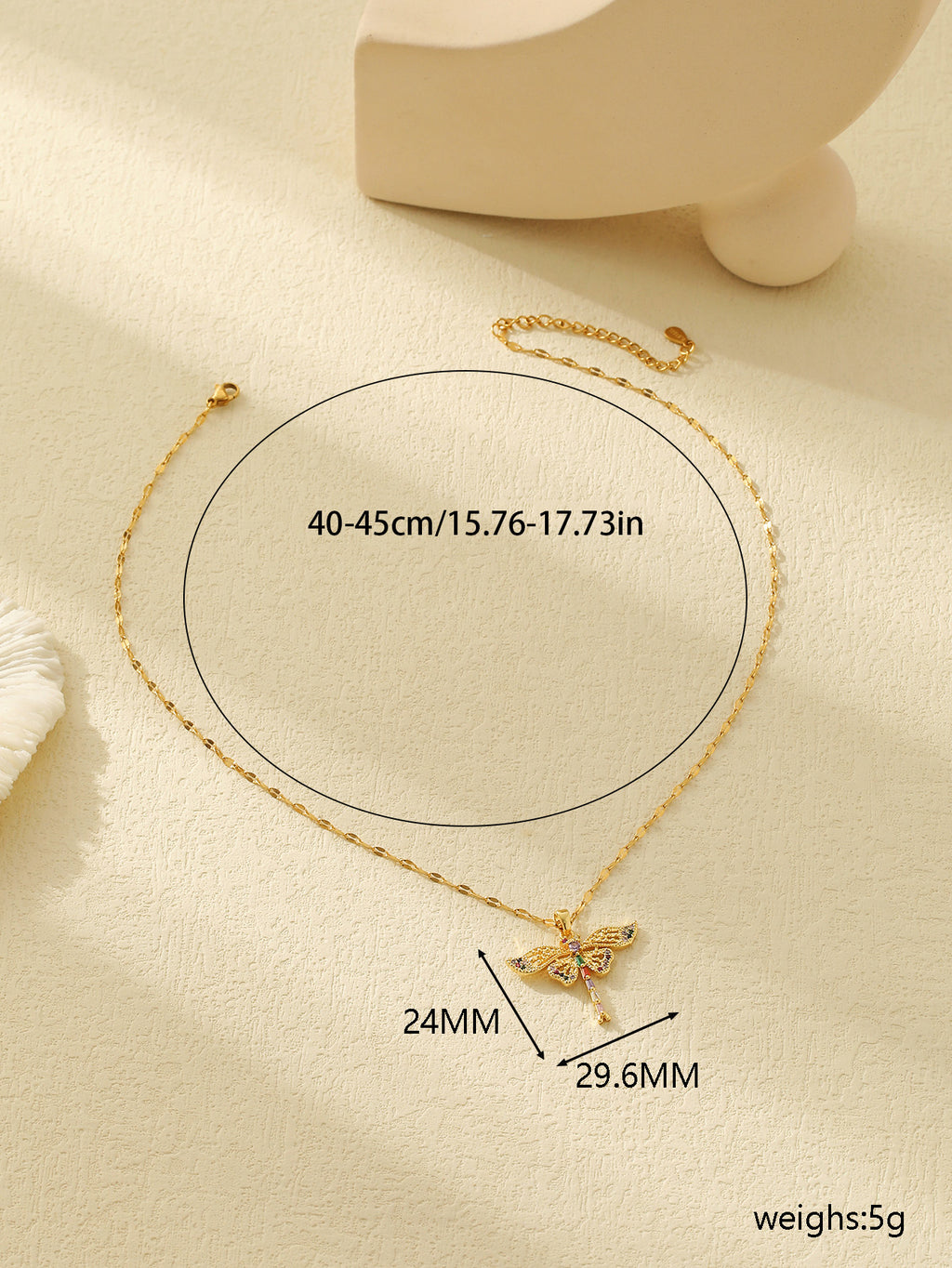 Fashion One Piece White Diamond And Gold Butterfly Necklace Stainless Steel Diamond Butterfly Necklace