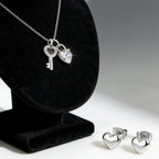 Set Stainless Steel Heart Earrings And Key Necklace Set