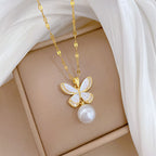 Necklace Stainless Steel Pearl Butterfly Necklace