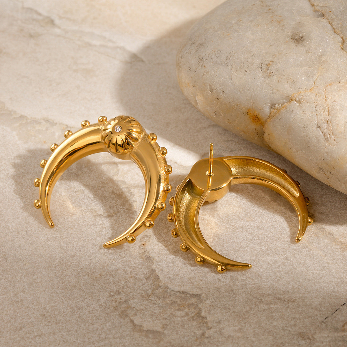 Gold Stainless Steel Horn Earrings