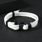 Black Leather Braided Horseshoe Buckle Men's Bracelet