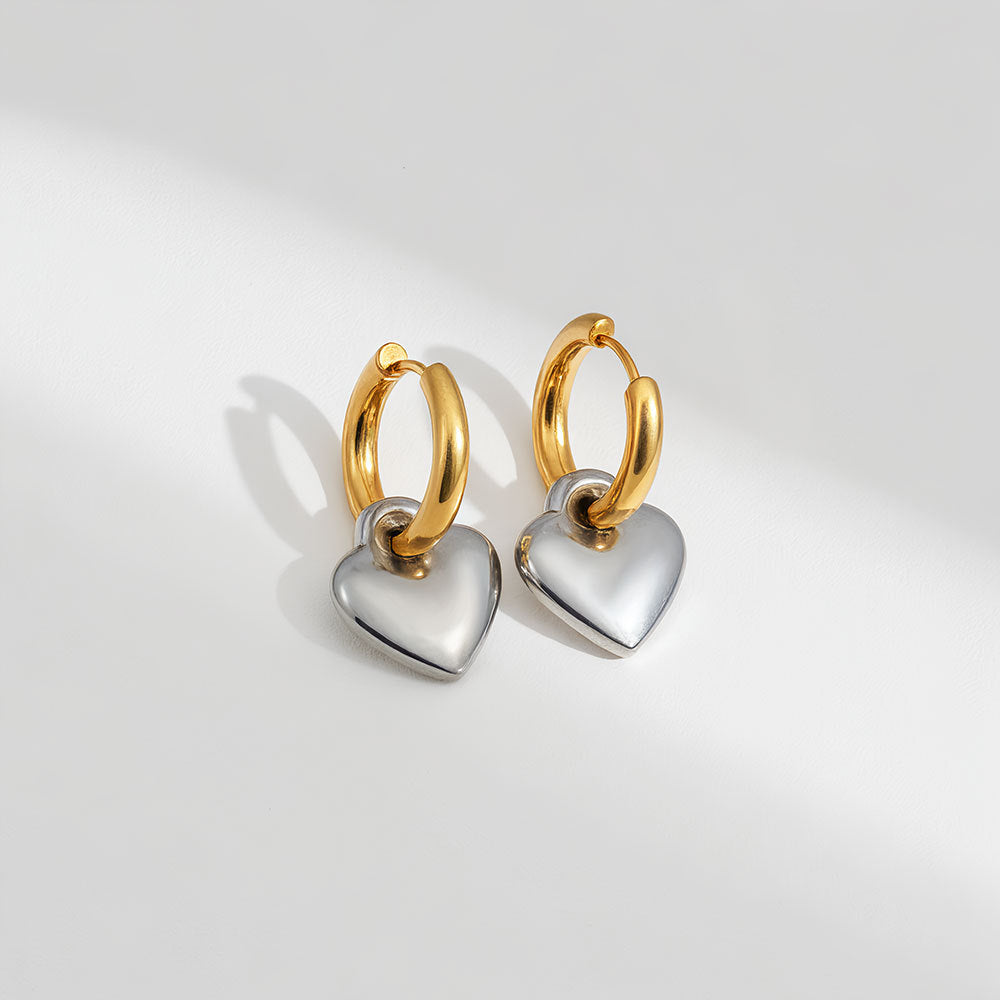 Steel Earrings With Gold Pendant Stainless Steel Heart-shaped Earrings