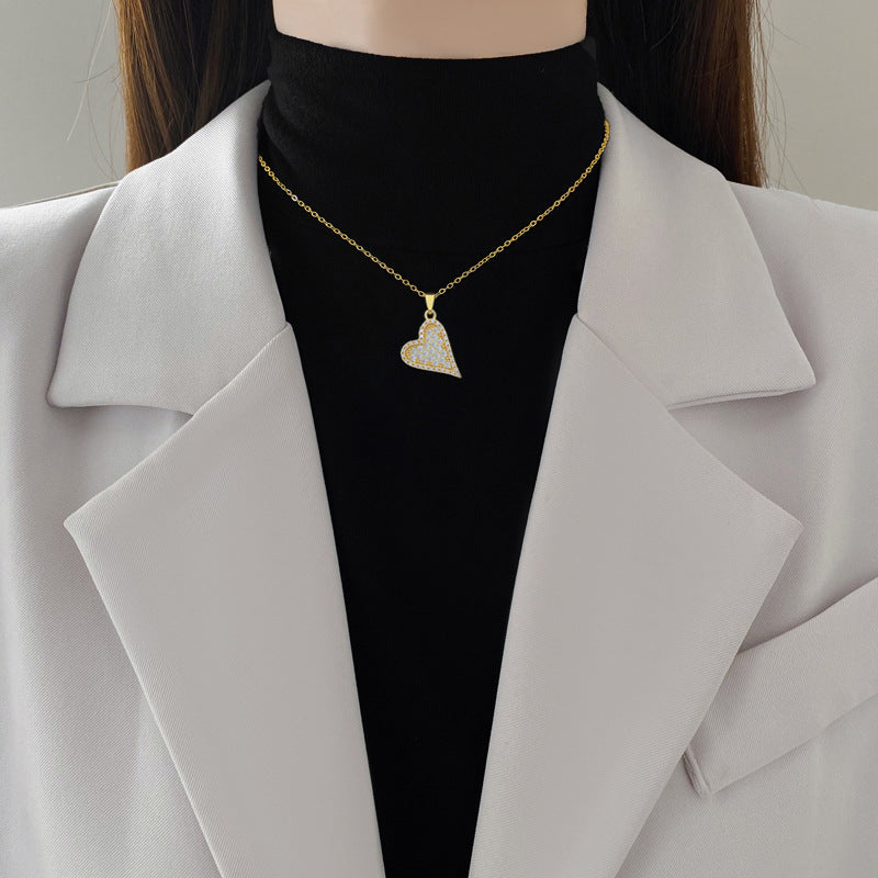 Necklace Stainless Steel Diamond-encrusted Heart Necklace
