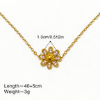 Gold 3d Daisy Zircon Pendant Necklace Stainless Steel 18k Gold Plated