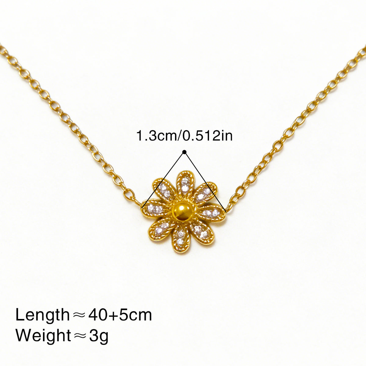 Gold 3d Daisy Zircon Pendant Necklace Stainless Steel 18k Gold Plated