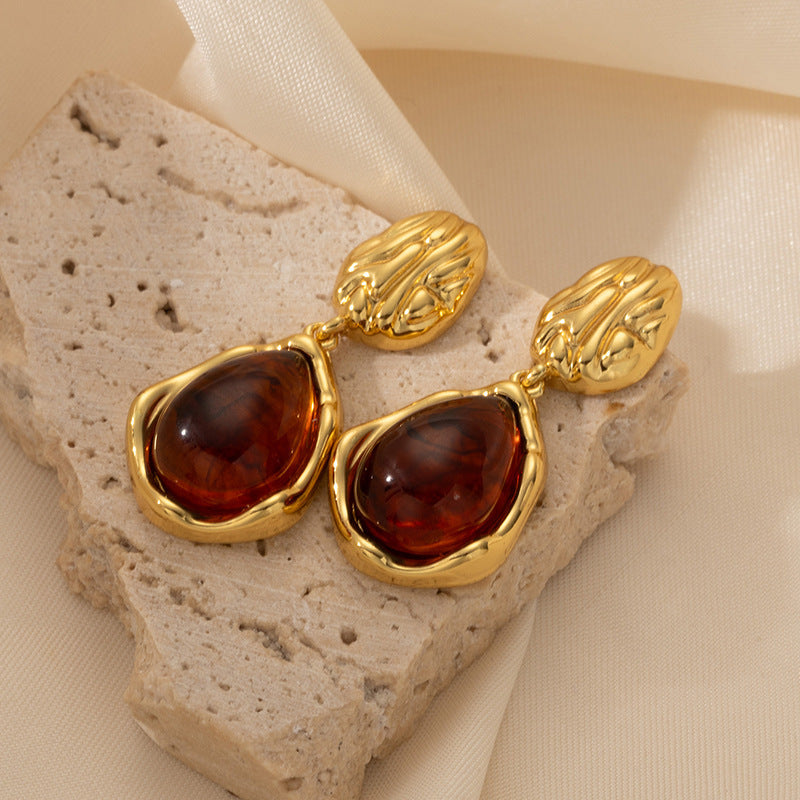 Waterdrop Amber Earrings Titanium Steel Teardrop Earrings