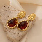 Waterdrop Amber Earrings Titanium Steel Teardrop Earrings