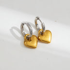 Steel Earrings With Gold Pendant Stainless Steel Heart-shaped Earrings