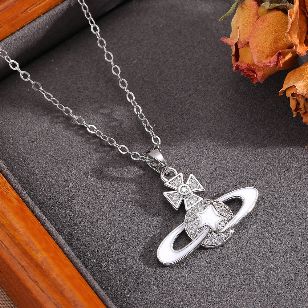 Necklace #8 304 Stainless Steel Diamond-encrusted Heart And Moon Necklace