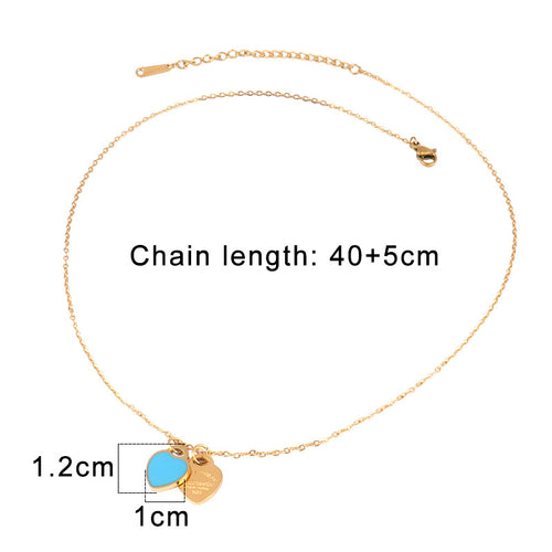 Blue Heart - Gold Stainless Steel Heart Necklace